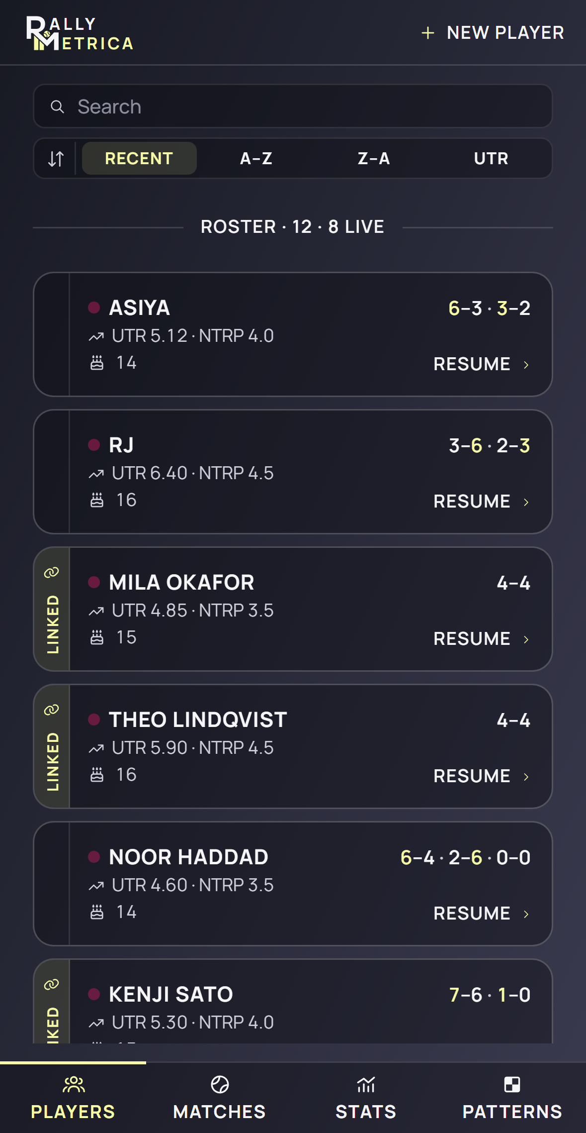 A coach’s roster with linked students